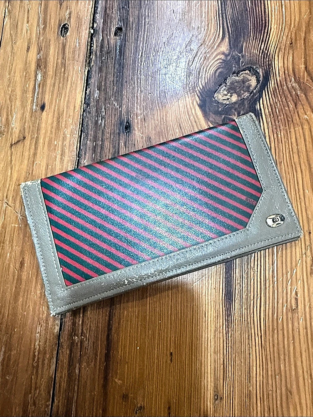 Striped Wallet in Gray & Red